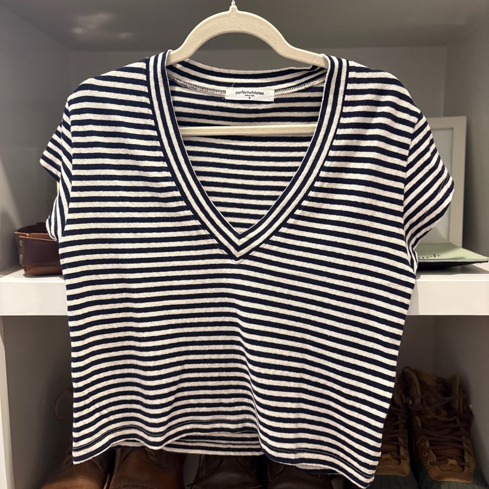 Perfect White Tee Striped V-Neck Top